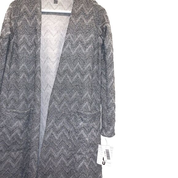 Silver Gray Shimmer Metallic Herringbone Long Sleeve Cardigan Duster - Picture 5 of 7